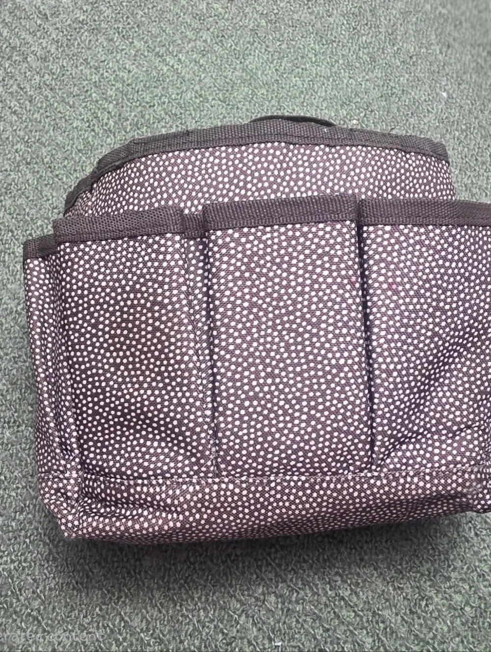 Thirty One 5 pocket mini organizer tote. Brown w/ white pin dots. 11